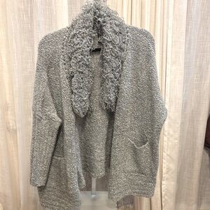 Gray Textured Shawl Collar Cardigan